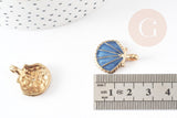 Pendentif coquillage zamac doré émail bleu marine 24.5mm, pendentif coquillage pour création bijoux x2 G1884