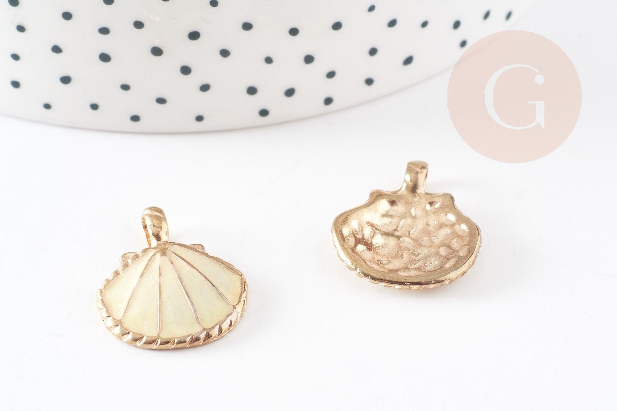 Pendentif coquillage zamac doré jaune clair 24.5mm, pendentif coquillage pour création bijoux, x2 (G2738)