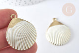 Pendentif coquillage zamac doré patiné blanc 35,5mm, x1 G7439