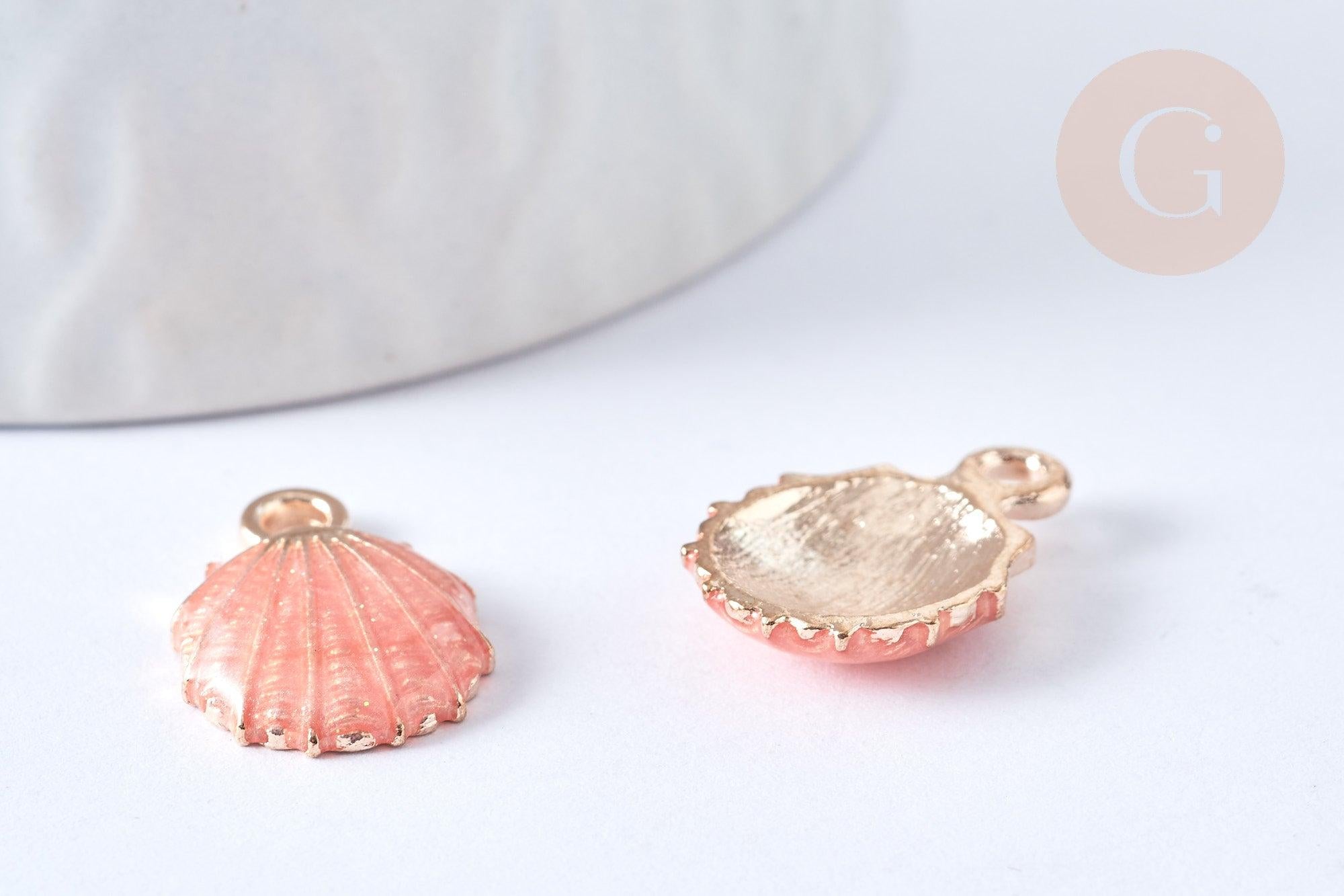 Pendentif coquillage zamac doré rose 19mm, x2 (G2470)