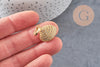 Pendentif coquillage zircons blancs laiton doré 20mm, x1 (G9829)