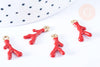 Pendentif corail émaillé rouge zamac doré 20mm x2 (G7512)