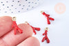 Pendentif corail émaillé rouge zamac doré 20mm x2 (G7512)