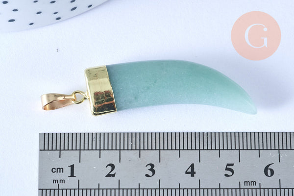 Pendentif corne aventurine 49mm,pendentif bijoux, pendentif aventurine naturelle, pendentif pierre, x1 (G8004)