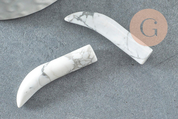 Pendentif corne howlite, Pendentif bijoux, pendentif pierre, pierre naturelle,howlite naturelle, pierre non percee, 38mm, x1 (G1299)