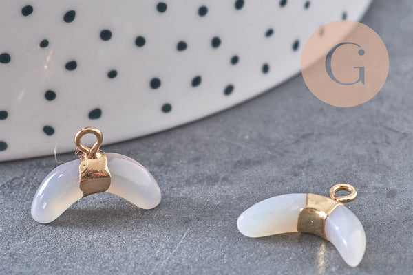 Pendentif corne jade gris naturel 21mm, croissant jade,pendentif pierre,jade naturel, x1 (G2799)