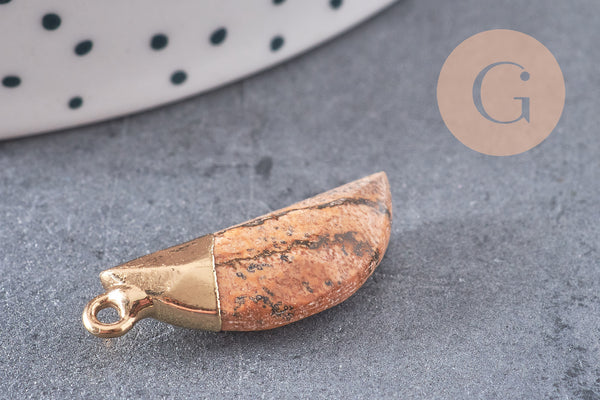 Pendentif corne jaspe paysage,jaspe marron, pendentif pierre, jaspe naturel, 26mm x1 (G1257)