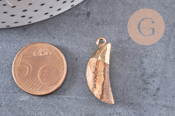 Pendentif corne jaspe paysage,jaspe marron, pendentif pierre, jaspe naturel, 26mm x1 (G1257)