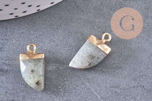 Pendentif corne labradorite naturelle laiton doré 21mm, x1 (G0555)