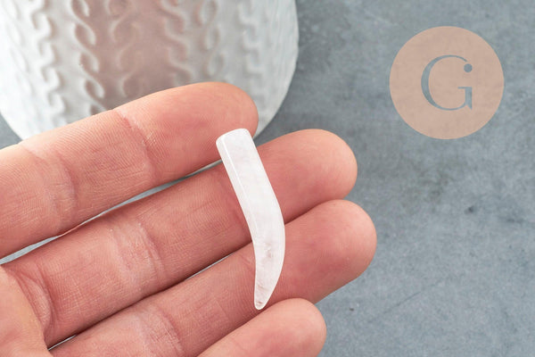 Pendentif corne quartz blanc, pendentif pierre,pierre naturelle,quartz naturel, pierre non percee, 38mm, x1 (G2905)