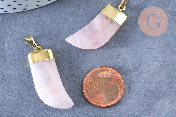 Pendentif corne quartz rose 37mm,pendentif bijoux, pendentif quartz rose naturel, pendentif pierre, x1 (G6659)