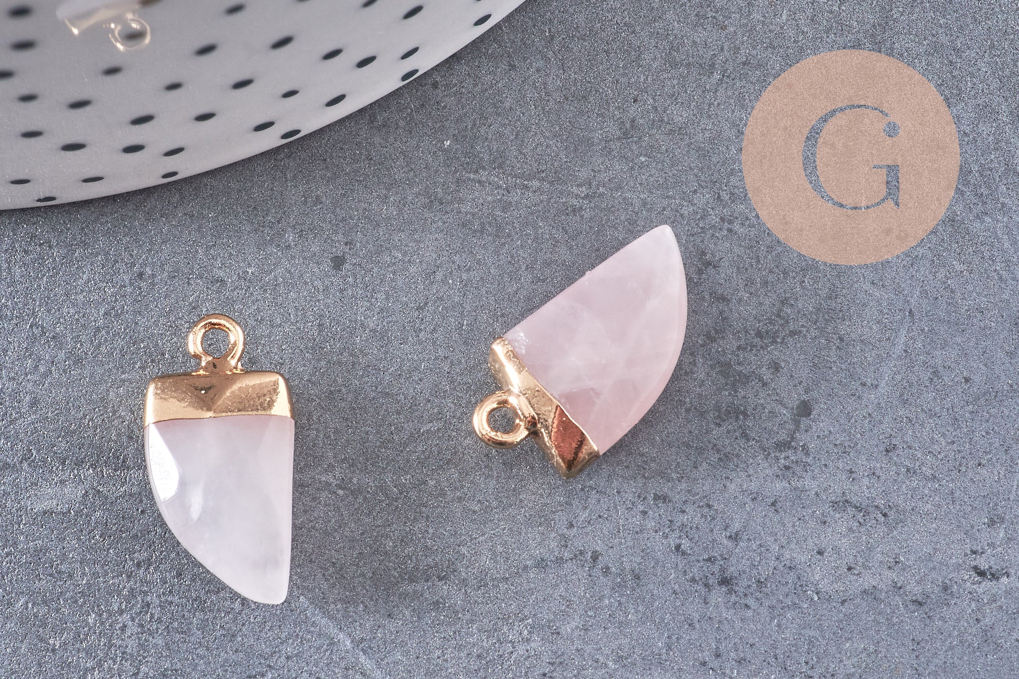 Pendentif corne quartz rose,pendentif bijoux, quartz rose naturel, pendentif jade,21mm, x1 (G1513)