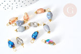 Pendentif crâne squelette or en verre multicolore zamac et laiton doré 16~17,5mm, perle en verre création bijoux, x1 (G9090)