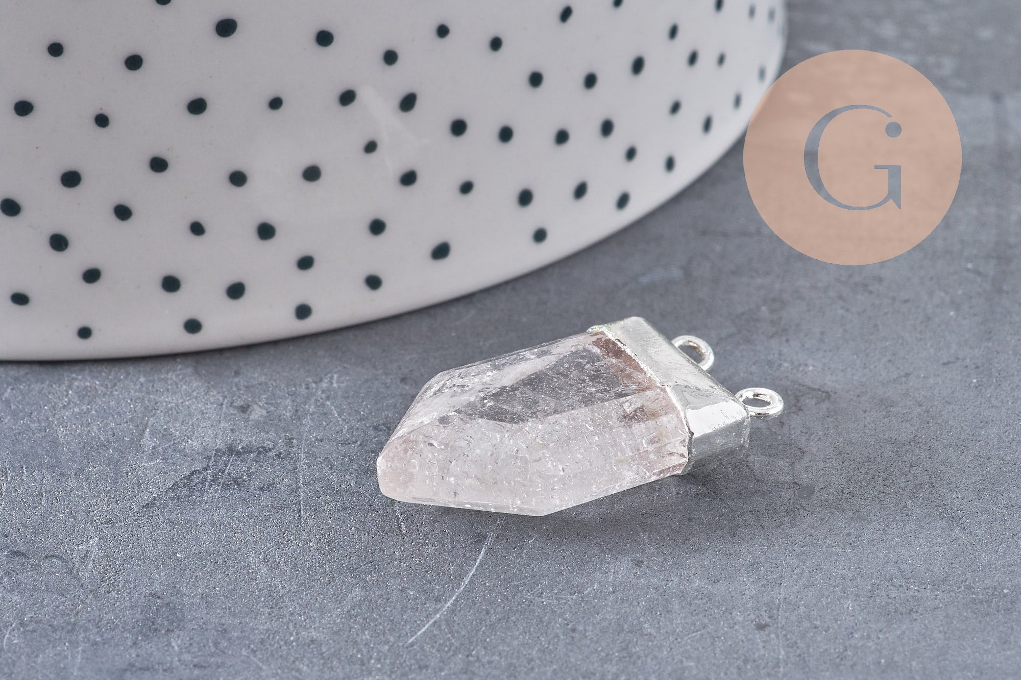 Pendentif cristal hexagone argenté,pendentif bijoux,pendentif pierre,quartz transparent ,28mm x1 (G3278)