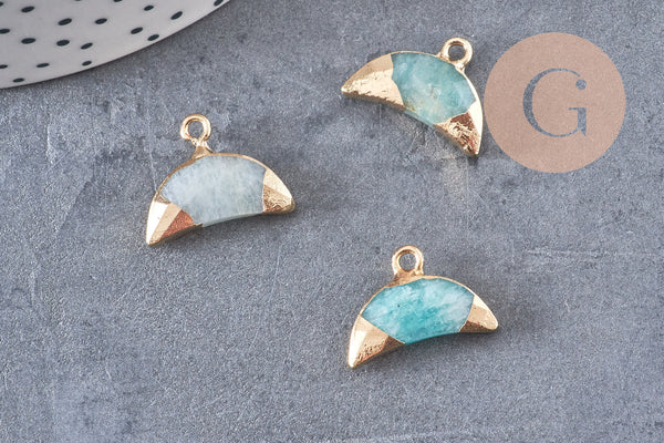 Pendentif croissant lune amazonite doré,lune amazonite, amazonite naturelle,18mm x1 (G1208)