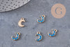 Pendentif croissant lune étoiles émail bleu zamac doré 11.5mm, x1 (G5920)
