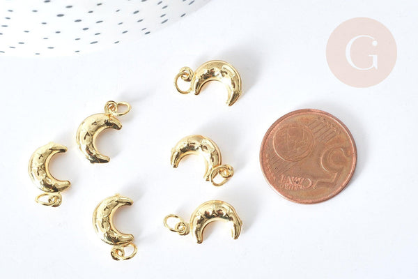Pendentif croissant lune laiton doré 15mm,création bijou céleste, x 5 G8074