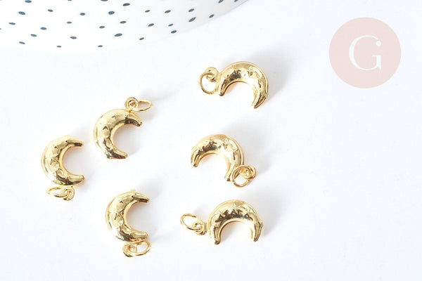 Pendentif croissant lune laiton doré 15mm,création bijou céleste, x 5 G8074