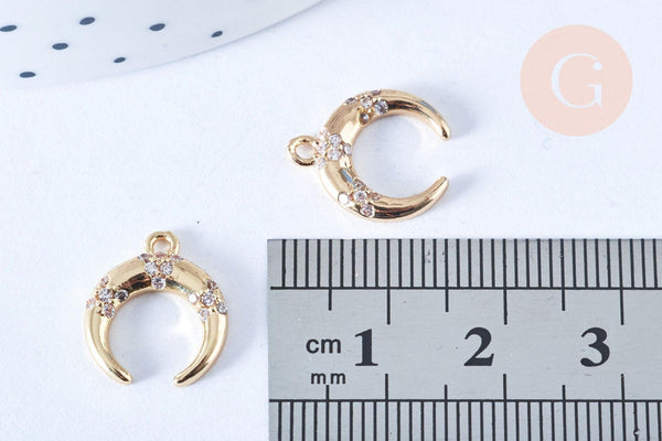 Pendentif croissant lune laiton doré 18k 16mm (G6257)