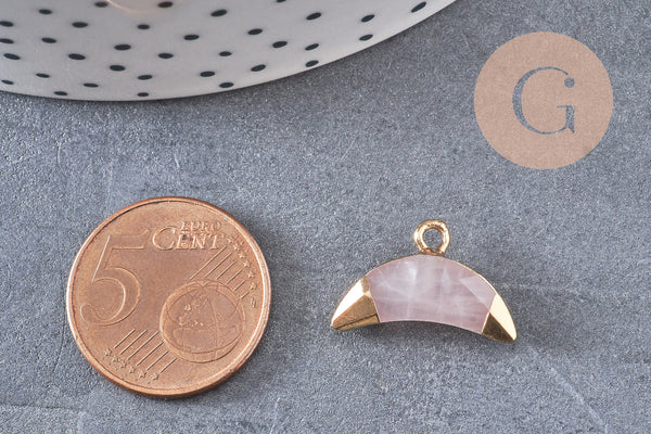 Pendentif croissant lune quartz rose doré,pendentif bijoux,lune quartz,quartz rose naturel,18mm x1 (G0515)