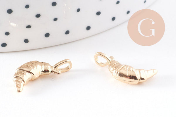 Pendentif croissant viennoiserie laiton doré 18k 19.9mm, x1 (G10219)