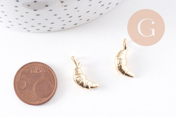 Pendentif croissant viennoiserie laiton doré 18k 19.9mm, x1 (G10219)