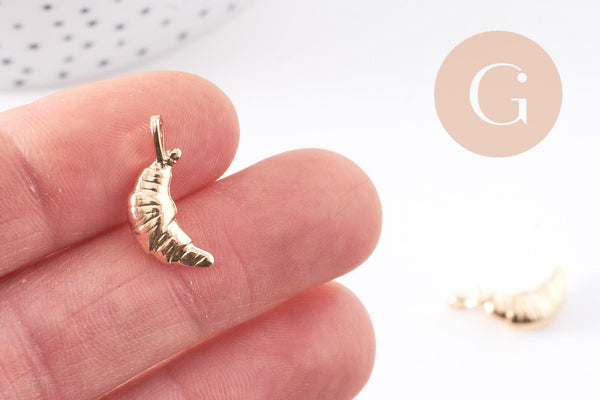 Pendentif croissant viennoiserie laiton doré 18k 19.9mm, x1 (G10219)