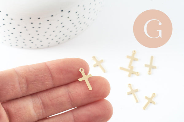 Pendentif croix acier 201 inoxydable doré 16.5mm, x2 (G10189)