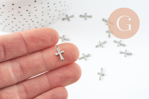 Pendentif croix acier 304 inoxydable doré 12mm, x10 (G9828)