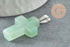 Pendentif croix aventurine naturelle verte acier inoxydable 29mm,pendentif pierre, support argent, pierre naturelle, x1 (G2544)
