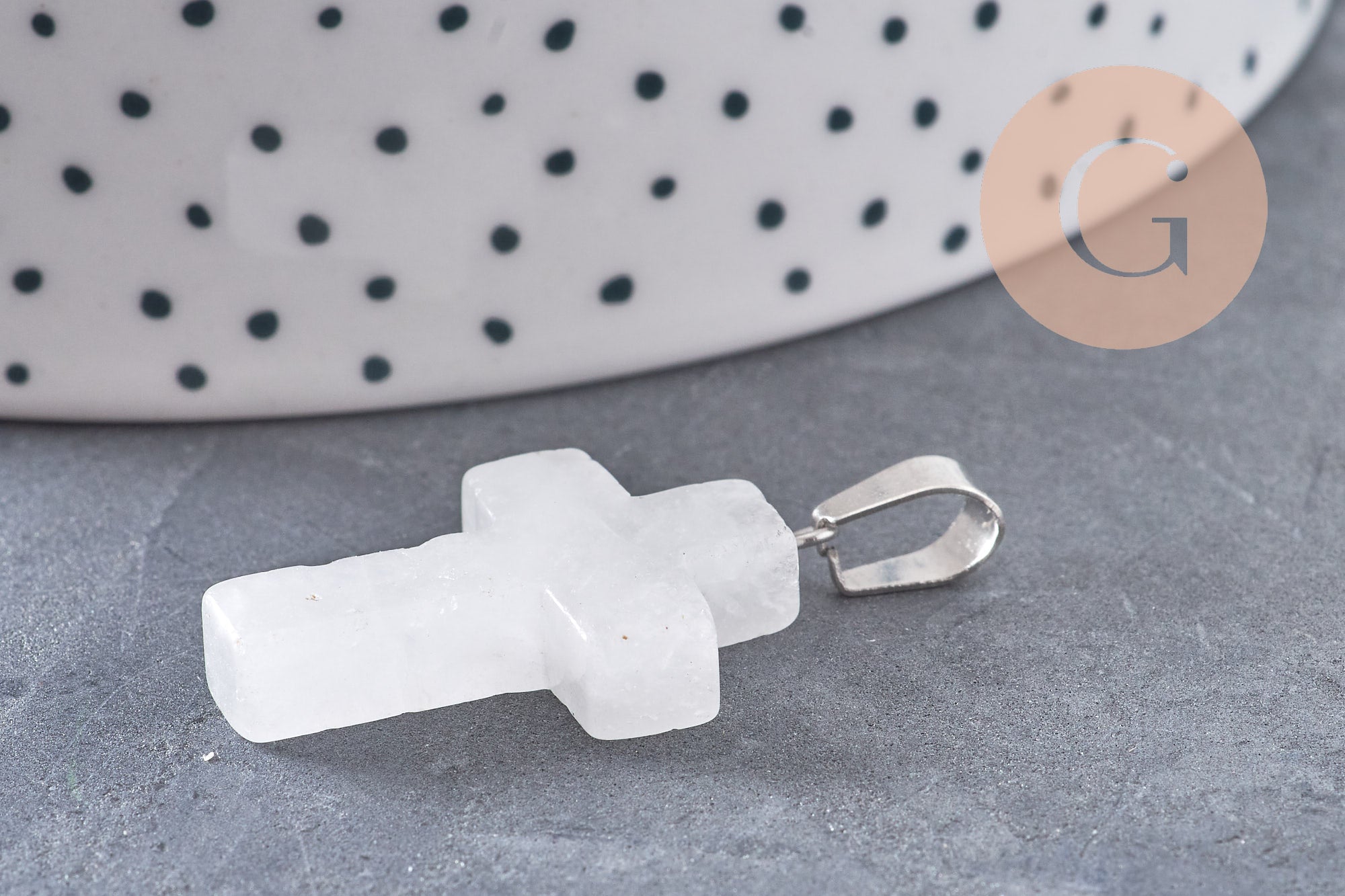 Pendentif croix cristal de roche acier inoxydable 29mm,pendentif pierre, support argent, création bijoux,quartz naturel, x1 (G5842)