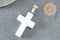 Pendentif croix jade naturel blanc acier inoxydable 29mm,pendentif pierre, support argent, création bijoux pierre, x1 (G1696)