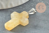 Pendentif croix jade naturel jaune topaze acier inoxydable 29mm,pendentif pierre, support argent, création bijouxjade naturel, x1 G5699