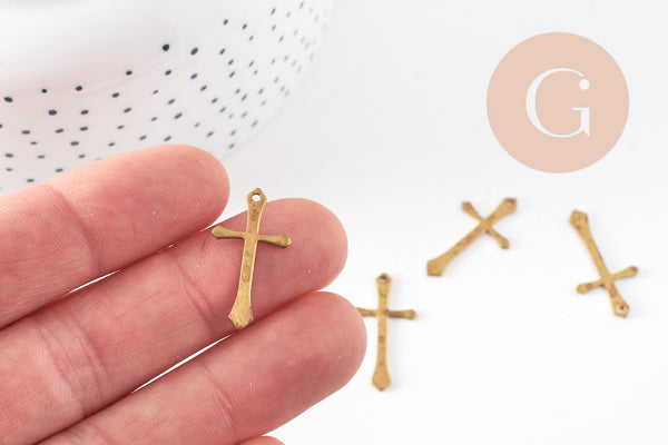 Pendentif croix laiton brut 25mm, x10 (G1503)