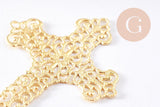 Pendentif croix laiton dentelle laiton brut 52mm, x1 (G10695)