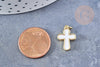 Pendentif croix laiton doré18K émail blanc 18mm,pendentif doré pour création de bijoux,x1 G8583