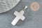 Pendentif croix quartz rose, fournitures créatives, pendentif pierre naturelle,quartz rose naturel, 15mm, x1 G0705