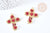 Pendentif croix roses rouge résine zamac doré 18k 37mm, x1 (G8558)