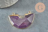 Pendentif demi-cercle améthyste fer doré 41mm,pendentif bijoux,lune améthyste,pendentif pierre améthyste naturelle, x1 G2331