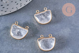 Pendentif demi-cercle en cristal de roche facetté laiton doré 18mm, x1 (G6865)