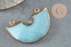 Pendentif demi-cercle jade bleu fer doré 41mm, pendentif bijou pierre naturelle, x1 G2308