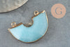 Pendentif demi-cercle jade bleu fer doré 41mm, pendentif bijou pierre naturelle, x1 G2308
