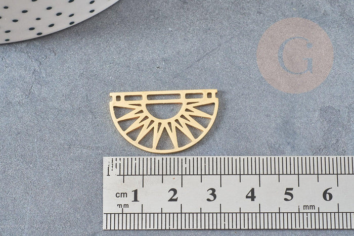 Pendentif demi-cercle soleil acier doré 17.5mm, breloque acier inoxydable doré, pendentif sans nickel, x1 G6128
