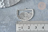 Pendentif demi-cercle vagues argenté acier inoxydable 24mm, création bijoux acier inoxydable, x1 G7608