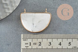 Pendentif demi-lune howlite naturelle laiton doré 32mm, x1 (G0782)