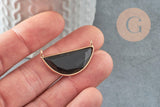 Pendentif demi-lune jade naturel noir laiton doré 32mm,creation bijou, Pendentif bijoux pierre naturelle, x1 G0353