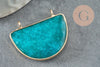 Pendentif demi-lune jade naturel teinté turquoise laiton doré 32mm, x1 (G1167)