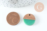 Pendentif disque bois résine verte 18mm, x5 G0329