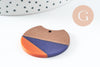 Pendentif disque en bois de noyer résine bleus et orange 37mm, x2 (G9849)