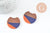 Pendentif disque en bois de noyer résine bleus et orange 37mm, x2 (G9849)